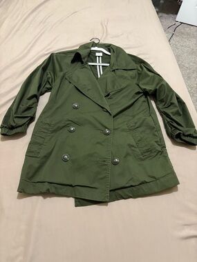 CAbi Olive Green Double-Breasted Trench Jacket